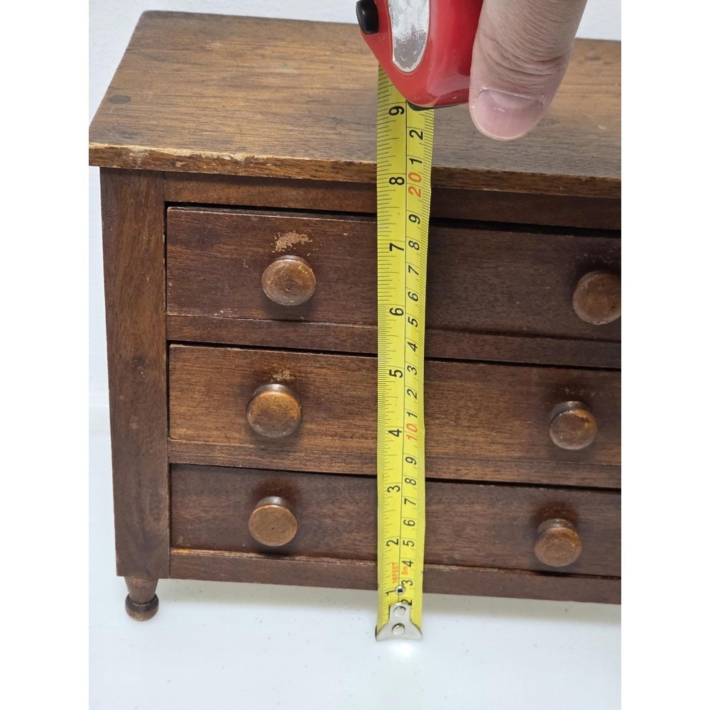 Antique 19th Century Miniature Wood Vanity Doll Accessory Drawer Chest 9"x6"x8" - Picture 11 of 12